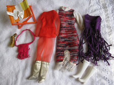 Groovy Vintage 1960s Barbie Clothes Boots Purse Hair Stool Sandals Vest picture