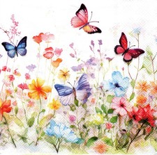 (2) Two Paper Lunch Napkins for Decoupage/Mixed Media - Butterflies in Field picture