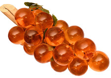Vintage MCM Amber Orange Lucite 25 Grape Cluster Large Driftwood Stem 10”L picture