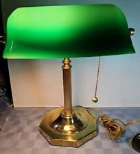 Green Glass Shade Bankers Desk Lamp Gold Tone Octagon Base Vintage 13