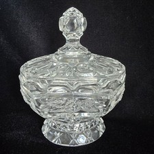 Vintage Covered Candy Dish Clear Glass Crystal Floral Thumb Print Cottagecore picture