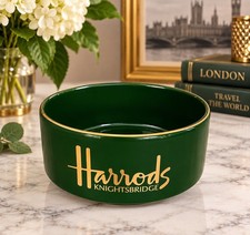 Harrods Knightsbridge Green Ceramic Trinket Bowl Gold Logo Made England picture