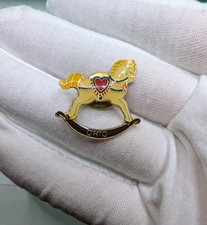 Vintage Ohio State Souvenir Rocking Horse Carousel Heart Enamel Lapel Pin picture