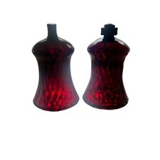 Homco Dark Ruby Red Scalloped Candle Peg Votive Holders Set Of 2 Vintage 5.25” picture