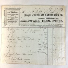 Antique Billhead Dunham Carrigan & Co. 1877 San Francisco Importers Of Hardware picture
