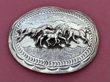 VTG Native Signed Carson B Blackgoat Sterling Silver Horse Herd Dome Belt Buckle picture