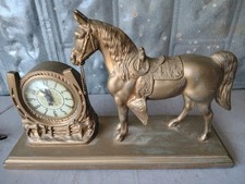 Vintage Lanshire Mantle Clock & Lamp Horse Figure Metal Electric  picture