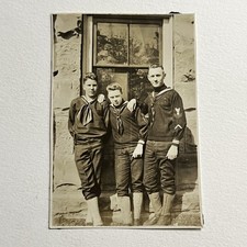 Antique Sepia Snapshot Photograph Handsome Young Navy Sailor Men Birmingham AL picture