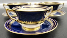 Aynsley Bone China Made In England Deep Blue And Gold Teacup And Saucer Set Of 3 picture