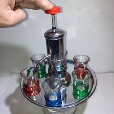 Vintage Art Deco Decanter And 6 Shot Glasses.  Damaged. picture