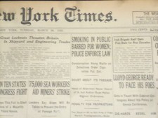 1922 MARCH 28 NEW YORK TIMES - SMOKING IN PUBLIC BARRED FOR WOMEN - NT 8323 picture