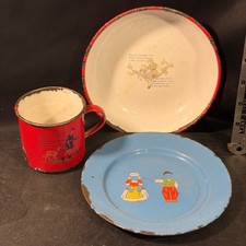 Vintage Enamelware Set Sweden Mary Had A Little Lamb Margery Daw Mug Bowl Plate picture