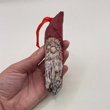 Vtg Handcrafted Painted Santa Wood Ornament Christmas Collectible Rustic Folk picture