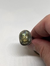SIZE 7 CARVED GODDESS LABRADORITE GEMSTONE DESIGNER FINE JEWELRY RING picture