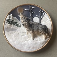 Cadona - Timber Wolf 3D Endangered Species Plate Two Wolves 1999 Howling at Moon picture