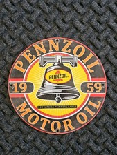 VINTAGE PENNZOIL MOTOR OIL 1959 PORCELAIN GAS PUMP SIGN  picture
