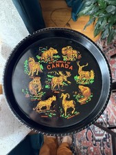 Vintage Wild Animals Of Canada Souvenir Metal Tray Wall Art Made in Japan picture