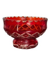 Bohemian Czech Ruby Red Cut-to-Clear Crystal Glass Footed Bowl Cut Glass 5