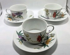 Limoges A. Raynaud Dioraflor Ceralene 6pc Tea - 3 Teacups 3 Saucers Flowers picture