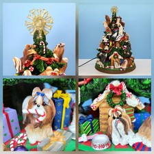 Danbury Mint Shih Tzu Christmas Tree Figurine with STAR LIGHTS UP Dog Figurine picture