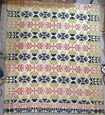 Antique Jacquard Woven Coverlet 19th Century 1857 Red Blue USA 1900s 82x72 picture