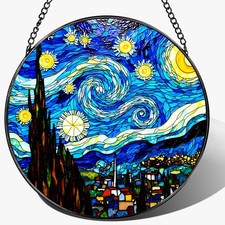 8'' Van Gogh Starry Night Sun Catcher Ornament, Stained Glass Window Hanging,... picture
