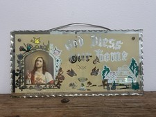 Vintage Scalloped Glass God Bless Our Home Foil Art picture