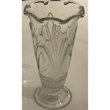 Art Deco Glass Vase Ruffled Top Anthemion Fans Flowers Clear Floral Flared picture