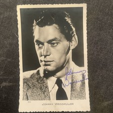 Vintage Johnny Weissmuller Cinema Postcard Autograph Signature Dedication picture
