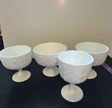 VTG FTD Floral Milk Glass Goblet Vessels 1975 & 1978 Set Of 4 Various Sizes picture