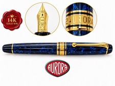 AURORA Optima Auroloide Blue Fountain Pen 14 Kt Gold Nib NOS Case picture