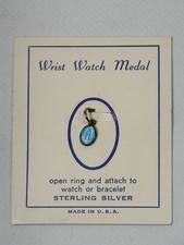 Vintage Sterling Silver Blue-Enamel Virgin Mary Wrist Watch Medal Charm - NOS picture