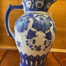 Vintage 1981 Seymour Mann China Blue Porcelain Large Pitcher Chinoiserie Floral picture