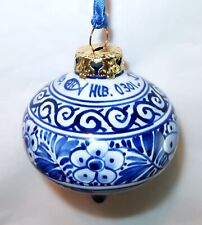 2008 DELFTWARE Delft blue And White Christmas Ornament Bulb Shaped FISH SIGNED picture