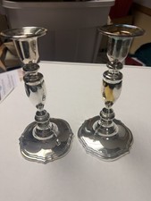 Shabbat Candleholders-Silverplate. Approx 7”. picture