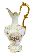 Antique D&C France Porcelain Hand Painted Gold Floral Pitcher Ewer 6.5” picture