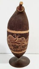 Aboriginal Folk Art Hand Carved Australian Boab Tree Nut of Emu Birds with Stand picture