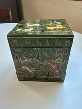 Vintage Hand-Painted Kashmiri Lacquered Wood Storage Box with Forest Hunt Scene picture