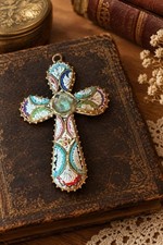 Vintage Antique Italian Micro Mosaic Cross Pendant Cross picture
