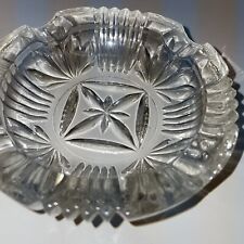 Vintage Round Clear Cut Crystal Glass Leaf Design Heavy Ashtray 4