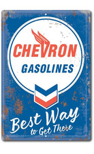 Chevron Gasolines  Plymouth Belvedere Rustic Metal Tin Sign Vintage Retro picture