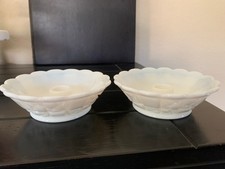 Vintage White Milk Glass Quilt Scalloped Style Taper Candle Holders Lot Of 2 picture