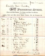 Parmenas Avery 1886 Central Hall Bldg Mystic River CT Letterhead Billhead TB11 picture