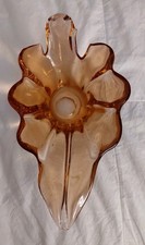 MCM Vtg Amber Glass Art Leaf Bowl Hand Blown Trinket Jewelry Candy Dish Decor picture