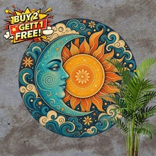 Sun Moon Celestial Wall Art Metal Sign Vintage Round Home Plaque Decor 8x8 picture