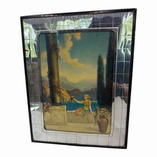 Vintage Art Deco Glass Vanity Box R Atkinson Fox Romance Canyon Mirror Top picture