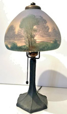 Antique Reverse Painted Scenic Glass Boudoir Lamp – Handel Style – Arts & Crafts picture