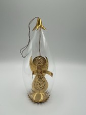 Vtg Resl Lenz Gold Punched Foil Angel Glass Spinner Christmas Ornament W Germany picture
