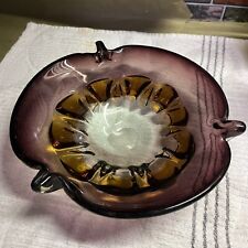 Heavy Art Glass Bowl Amber With Light Purple Smooth Bottom picture