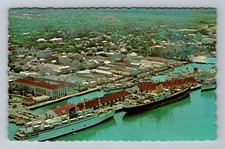 Nassau Bahamas, Nassau Harbour Aerial View, Postal PC Vintage c1964 Postcard picture